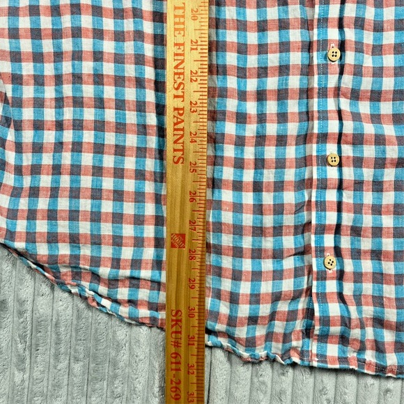 Jos A Bank Linen Button Up Shirt Men's 2XL Gingham Plaid Colorful Beach Resort - Picture 9 of 15